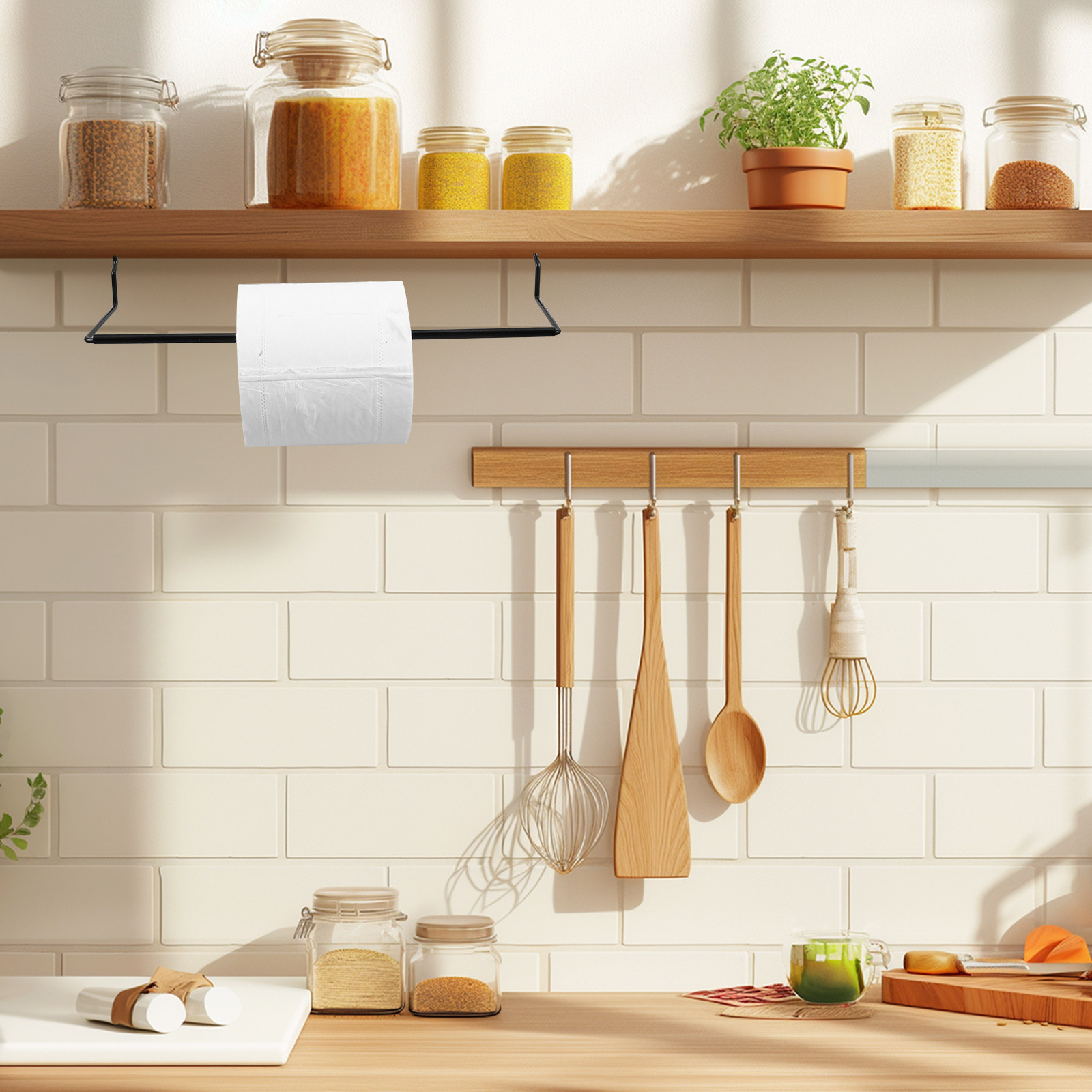 Food Storage Organizer - ペグボードメタルキッチンラックペーパータオルホルダー多機能収納フックオーガナイザーバスルームタオルハンガーキッチンロールホルダー
