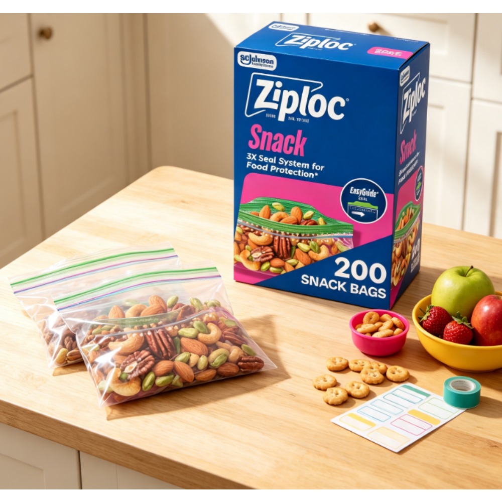 Food Storage Brands - ジップロック ® イージーガイド付きブランドスナックバッグ ™ テクスチャ、グリップ＆シール技術 ™