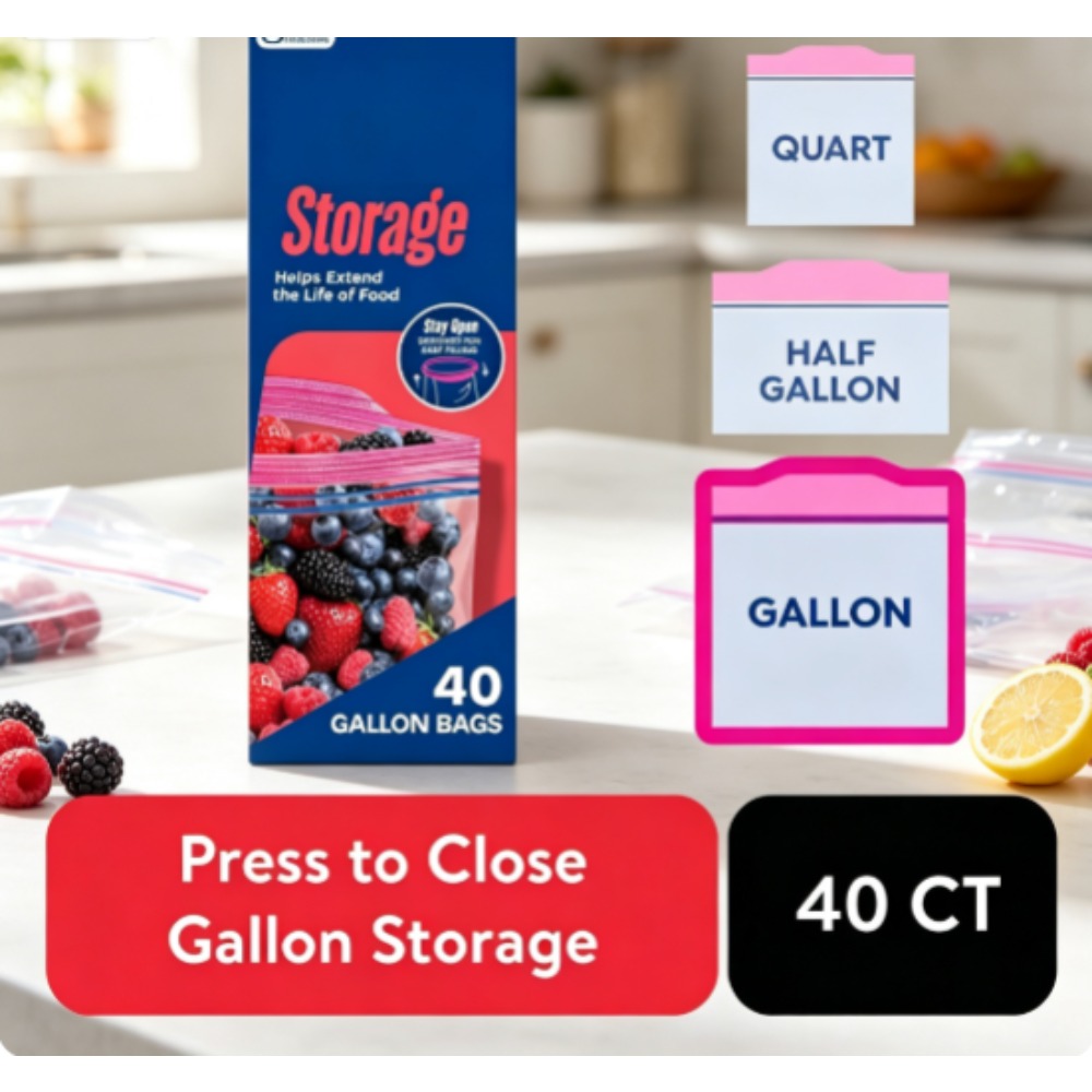 Food Storage Brands - ジップロックブランド食品保存袋、学用品、グリップアンドシール技術搭載、ジッパー付き、ガロンサイズ、40枚入り