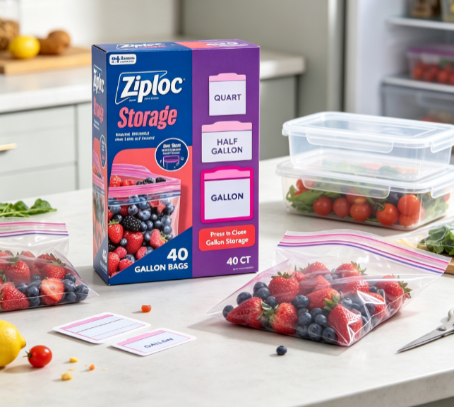 Food Storage Brands - ジップロックブランド食品保存袋、学用品、グリップアンドシールテクノロジー搭載、ジッパー付き、ガロンサイズ、40枚入り