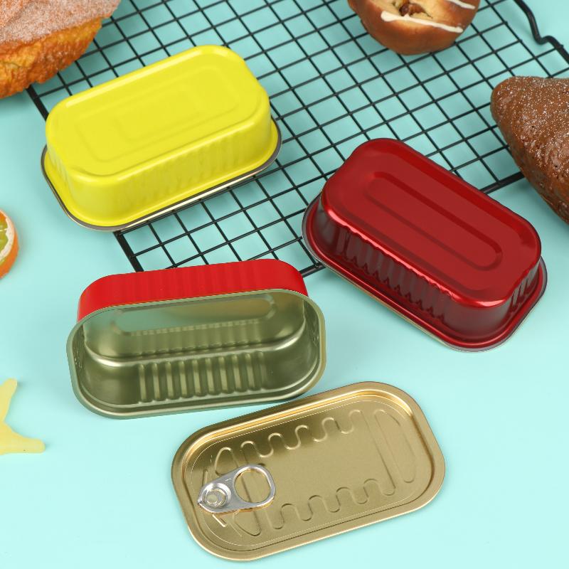 Food Storage Organizer - 2個入り長方形ミニ密閉金属製収納ボックス、プルリング付き蓋、多目的空の小型食品オーガナイザー缶