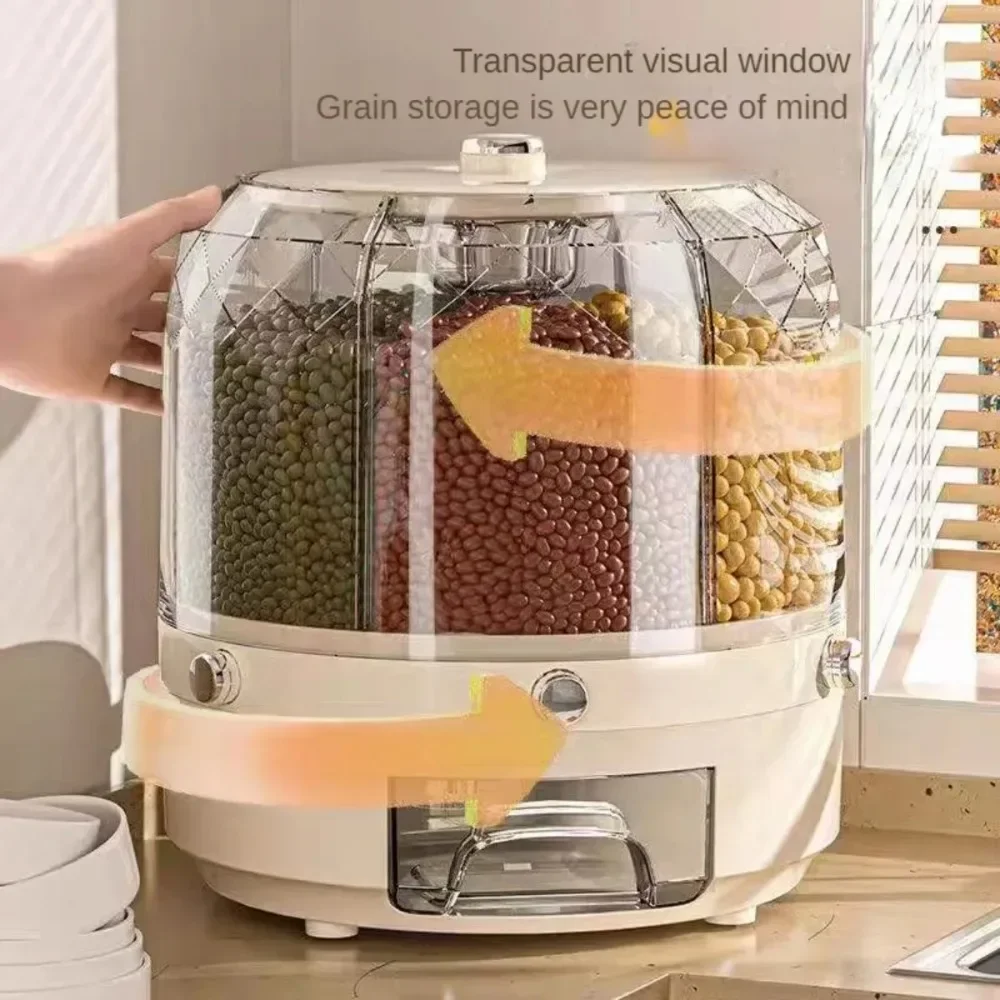 Food Storage Dispenser - 食品グレード回転式穀物ディスペンサー大容量米収納容器引き出し式キッチン乾燥シリアル食品収納オーガナイザービン
