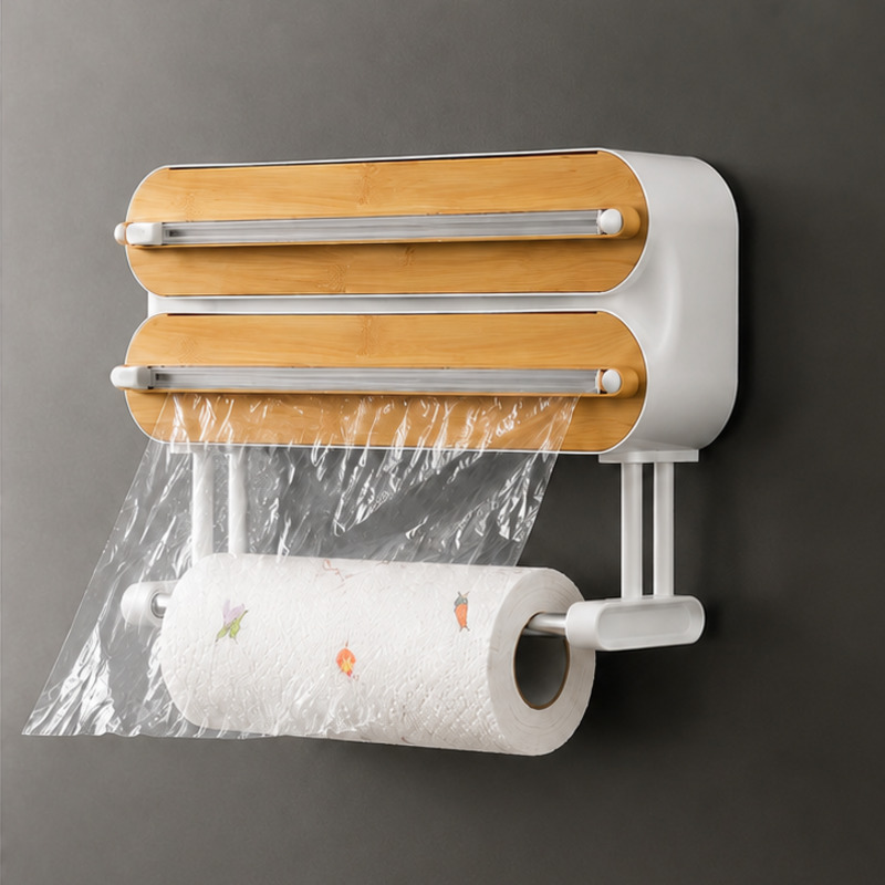 Food Storage Dispenser - 磁気式食品ラップディスペンサーカッター、ラップフィルムホイルオーガナイザー、壁掛け冷蔵庫キッチン収納ホルダーボックス、キッチンツール