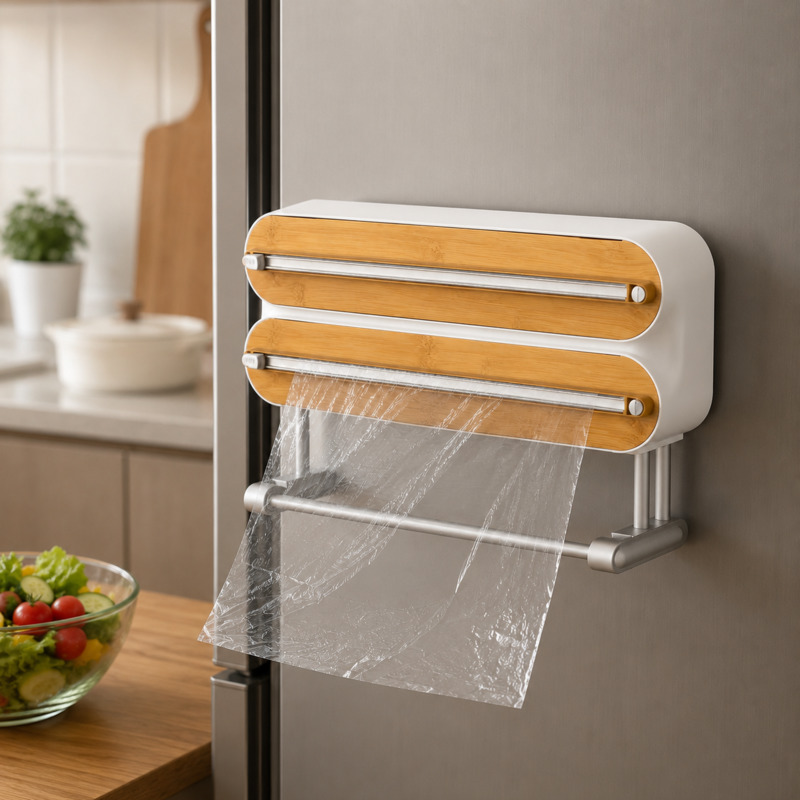 Food Storage Dispenser - 磁気フードラップカッターディスペンサー クリングフィルムホルダー 壁掛け冷蔵庫 キッチンオーガナイザー 収納ボックス アルミホイル