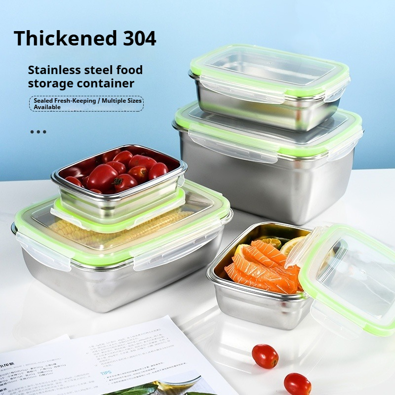 Food Storage Dispenser - 304ステンレス製ランチボックスセット、シリコン製透明蓋付き、積み重ね可能な食品保存容器、キッチン、学校、オフィス用