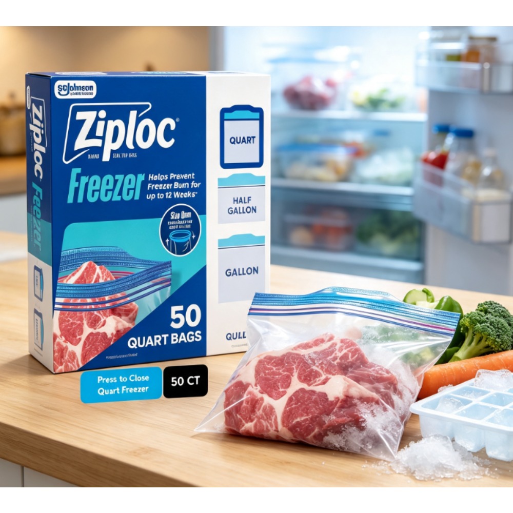 Food Storage Brands - ジップロックブランドの冷凍食品保存袋、学用品、グリップ＆シール技術付き、ジッパー、クォート、50枚入り