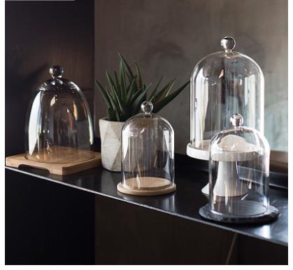 Food Storage Glass Round - ガラス製鮮度保持カバー付きケーキプレート、木製トレイ、セラミックベース、丸型デザートセット、装飾スタンド