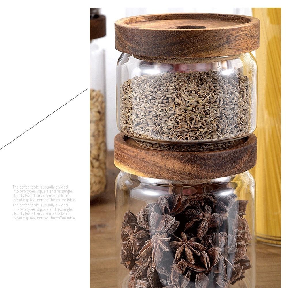 多用途木製蓋付きガラス食品保存瓶 コーヒー豆用透明キッチン容 - Food Storage Glass Round のレビューと価格