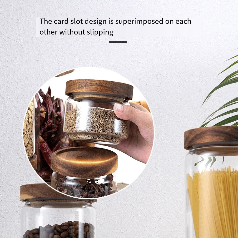多用途木製蓋付きガラス食品保存瓶 コーヒー豆用透明キッチン容 - Food Storage Glass Round のレビューと価格