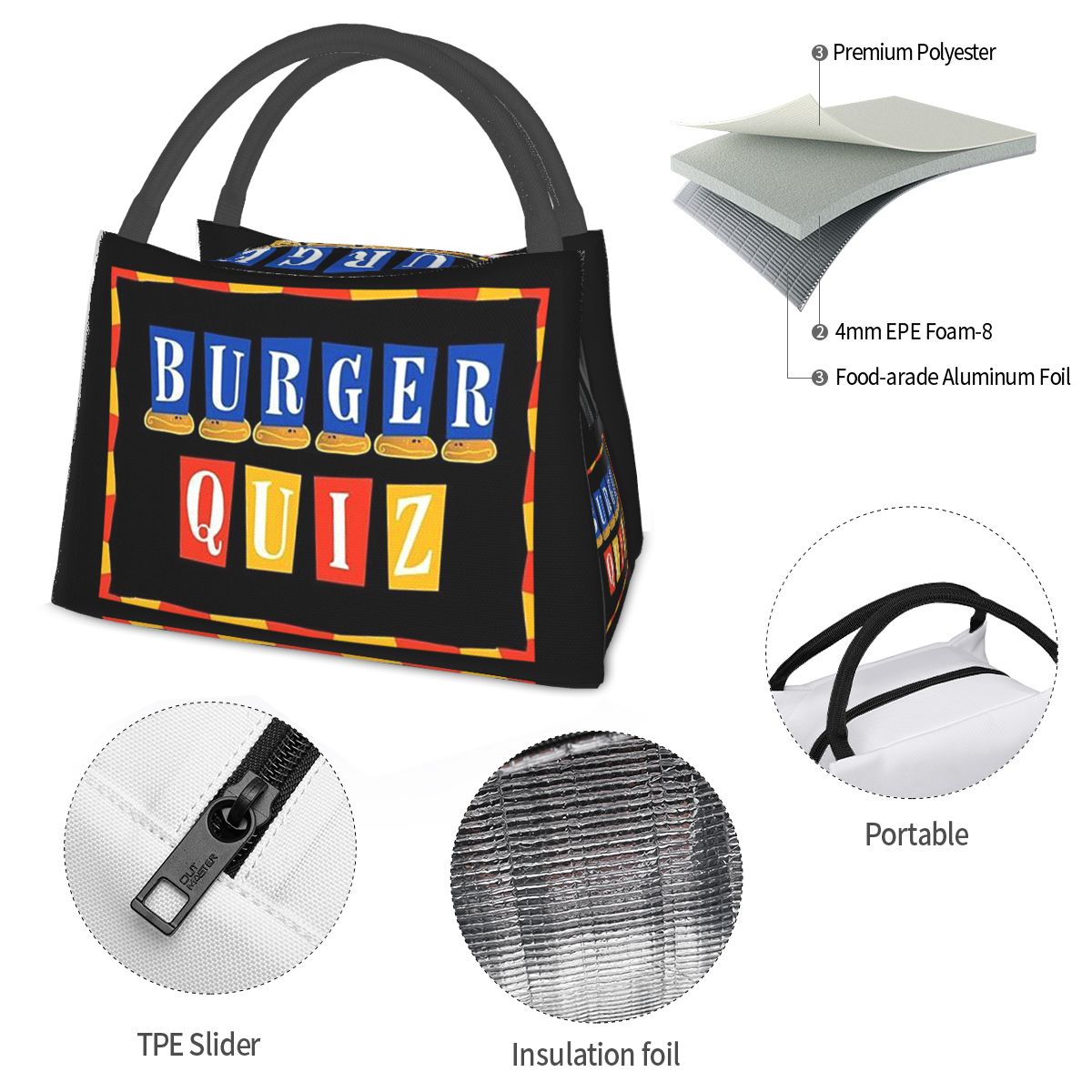 バーガークイズ 新ロゴ入り 保温ランチバッグ 女性用 弁当収 - Food Storage Quiz のレビューと価格