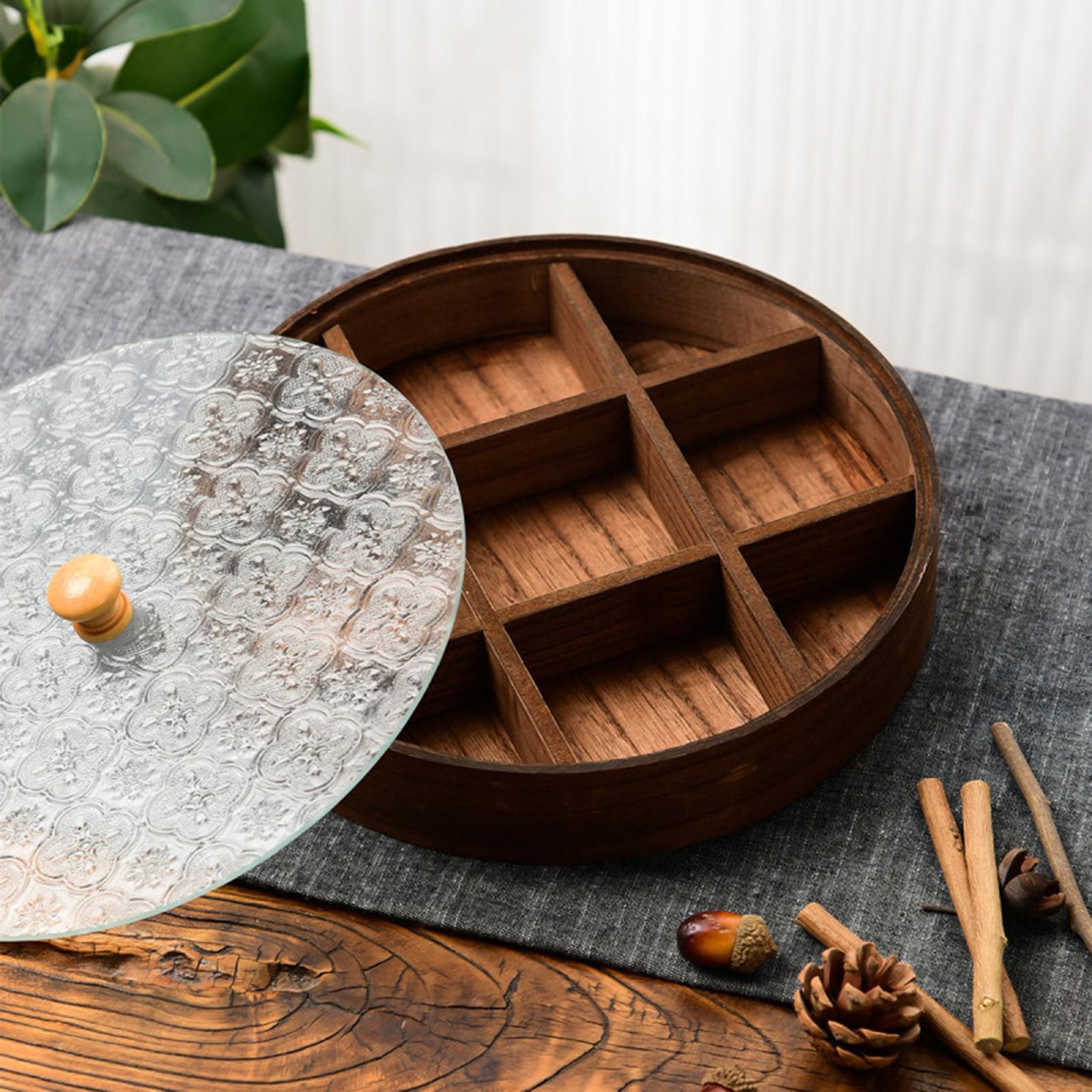 仕切り付きサービングトレイ 木製とガラス製の丸型スナックプレ - Food Storage Glass Round のレビューと価格