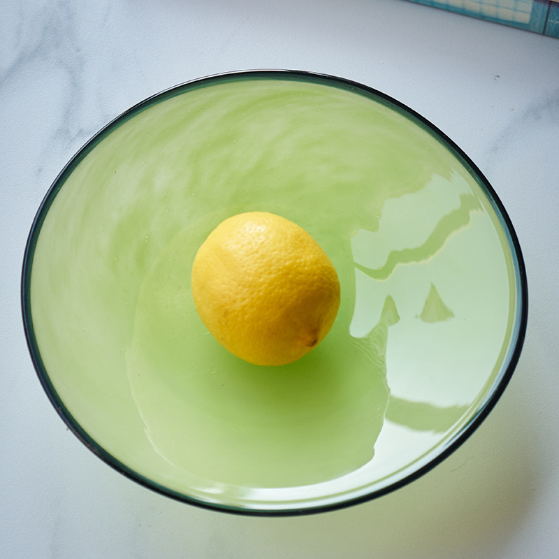 広口黒縁色ガラスフルーツプラッター、リビングルームの装飾、ガ - Food Storage Glass Round のレビューと価格