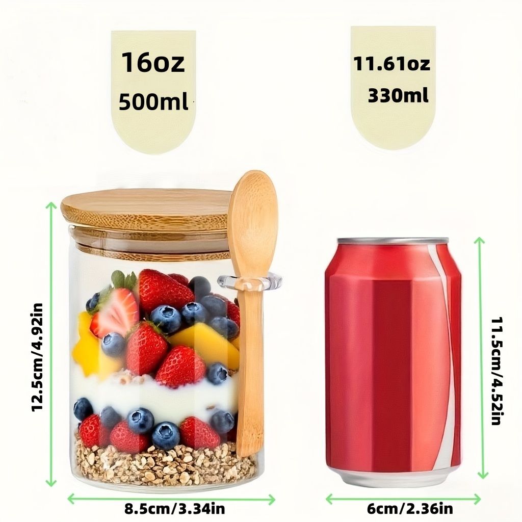 1/2/4/8個入りオートミールガラスカップセット、蓋とスプ - Food Storage Glass Round のレビューと価格