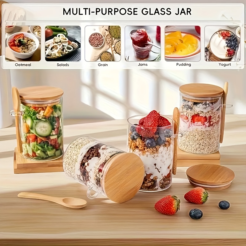 1/2/4/8個入りオートミールガラスカップセット、蓋とスプ - Food Storage Glass Round のレビューと価格