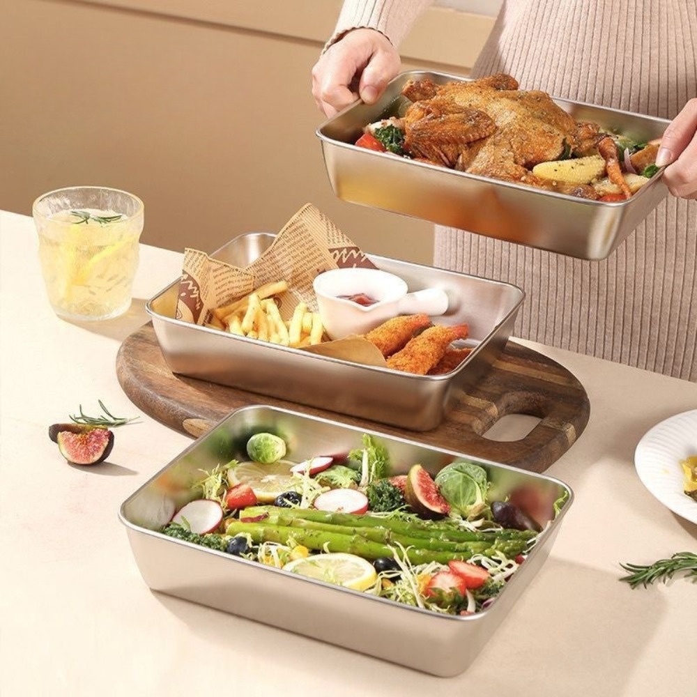 食品グレードのステンレス製サービングトレイ（蓋付き）、多目的 - Food Storage Ideas のレビューと価格