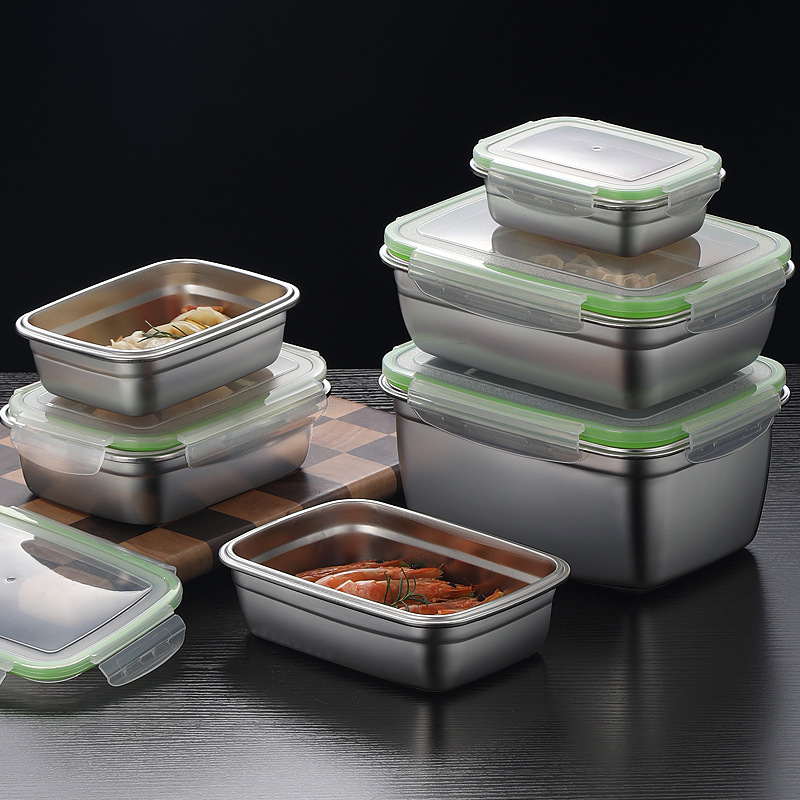 304ステンレス製ランチボックスセット、シリコン製透明蓋付き - Food Storage Dispenser のレビューと価格