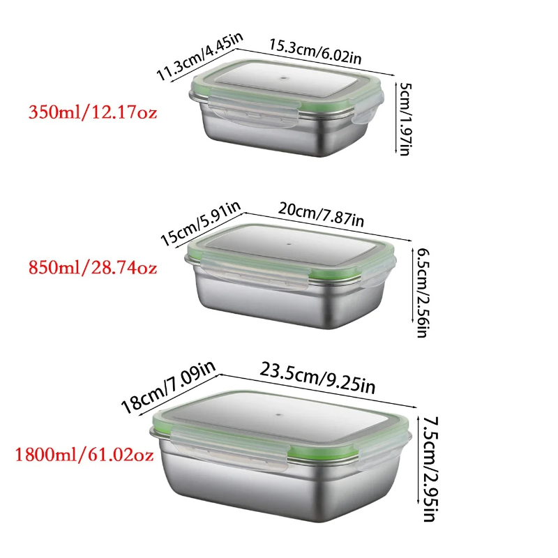 304ステンレス製ランチボックスセット、シリコン製透明蓋付き - Food Storage Dispenser のレビューと価格