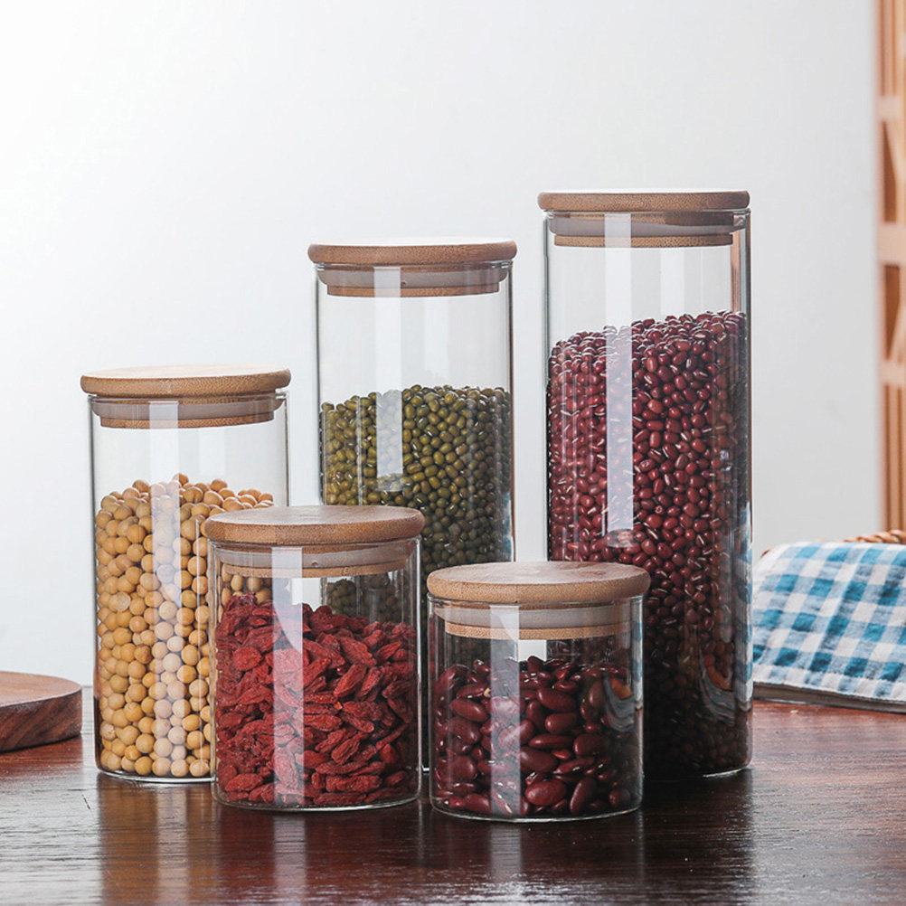 1800mlガラス保存容器 透明な丸型容器 竹製蓋 多目的食 - Food Storage Glass Round のレビューと価格