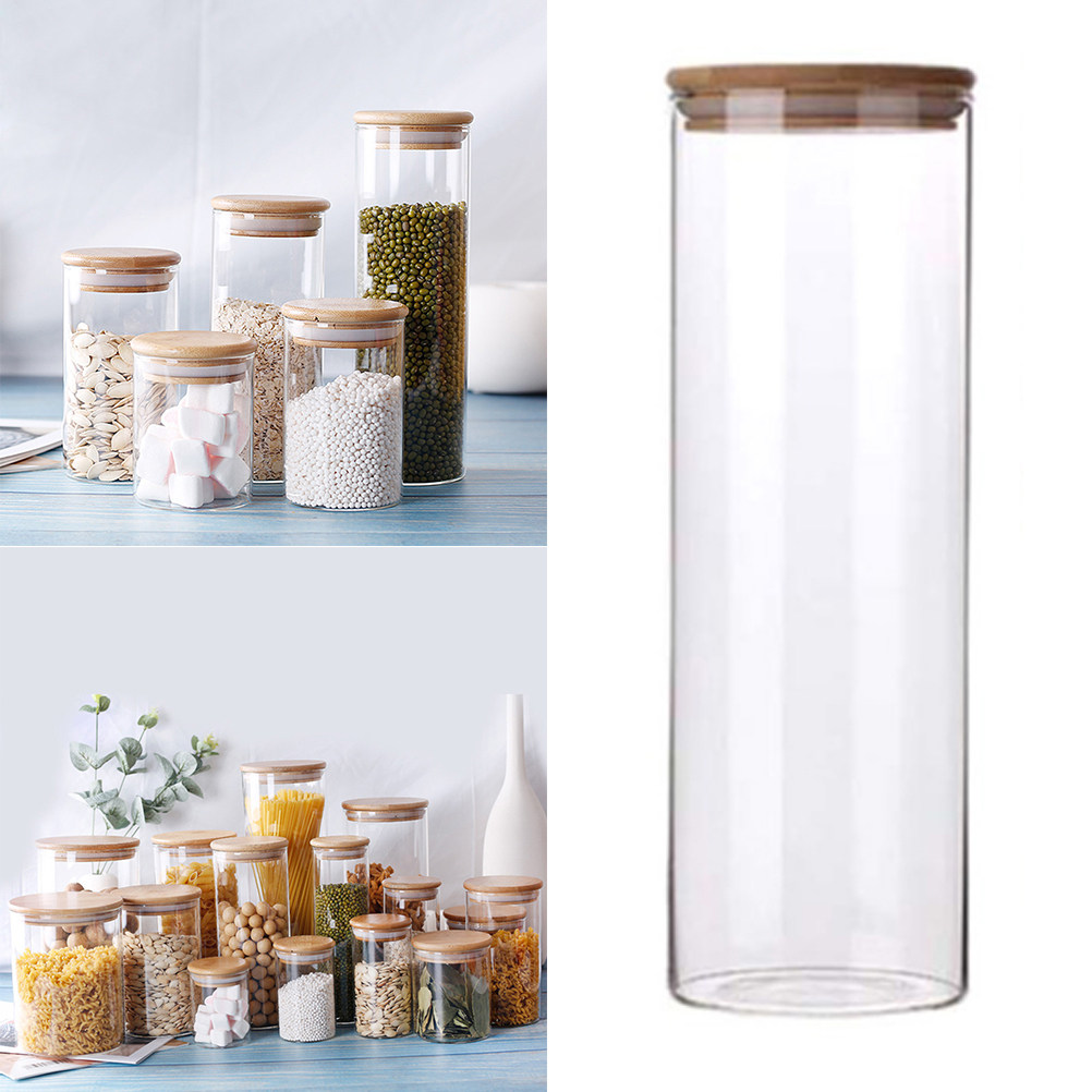 1800mlガラス保存容器 透明な丸型容器 竹製蓋 多目的食 - Food Storage Glass Round のレビューと価格