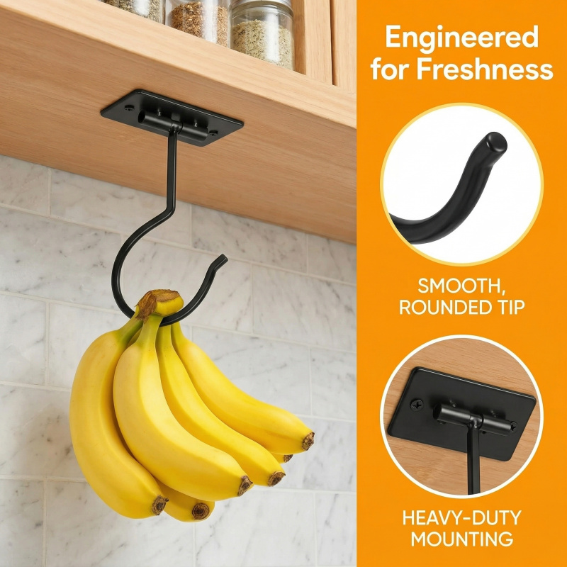 ブラックメタル製粘着式バナナフック折りたたみ式収納ラック省ス - Food Storage Organizer のレビューと価格