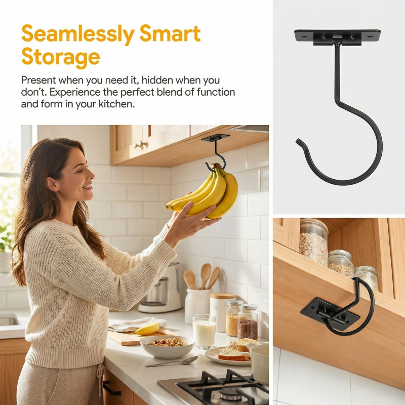 ブラックメタル製粘着式バナナフック折りたたみ式収納ラック省ス - Food Storage Organizer のレビューと価格