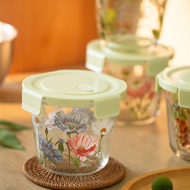 食品収納ボックスフレンチヴィンテージフラワー耐熱性フレッシュ - Food Storage Glass Round のレビューと価格